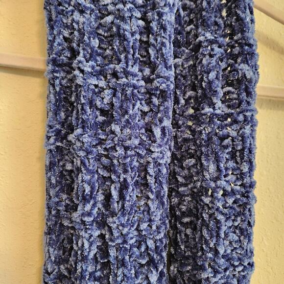 Handmade Loom Knit Blue Velour Sparkle Scarf - Picture 3 of 5